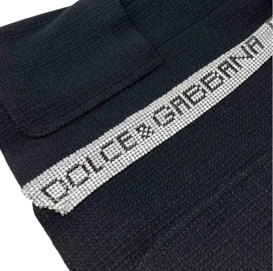 DOLCE&GABBANA Vintage Logo Rhinestone Jacket Top #38 Black Silver Wool