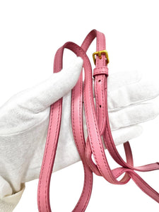 PRADA Vintage Logo Raffia Shoulder Bag Crossbody Zip Pink Cream Polyurethane