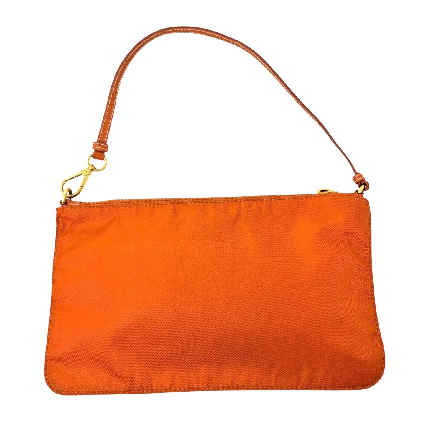 PRADA Vintage Logo Mini Shoulder Bag Pochette Pouch Orange Nylon Zip Leather