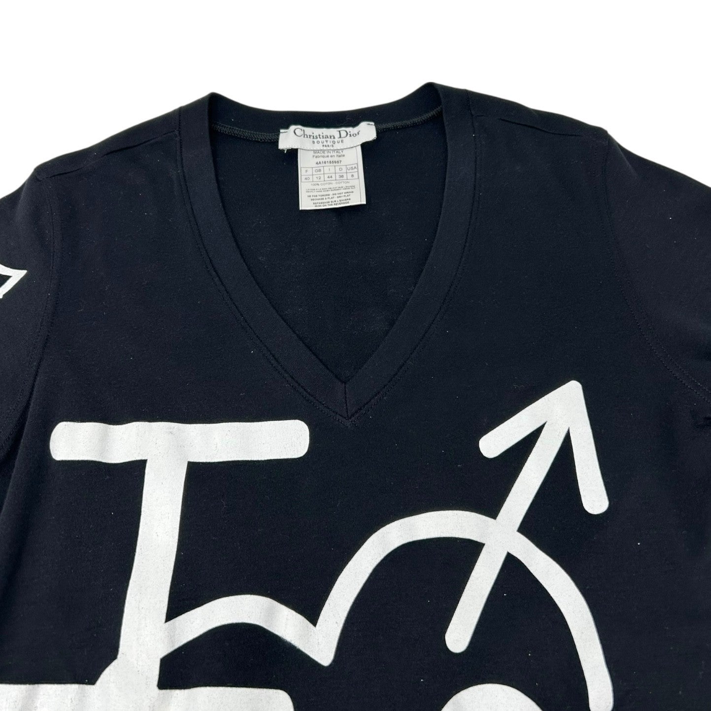 Christian Dior Vintage 2004 Big Logo T-shirts Top #40 Black White Cotton Heart