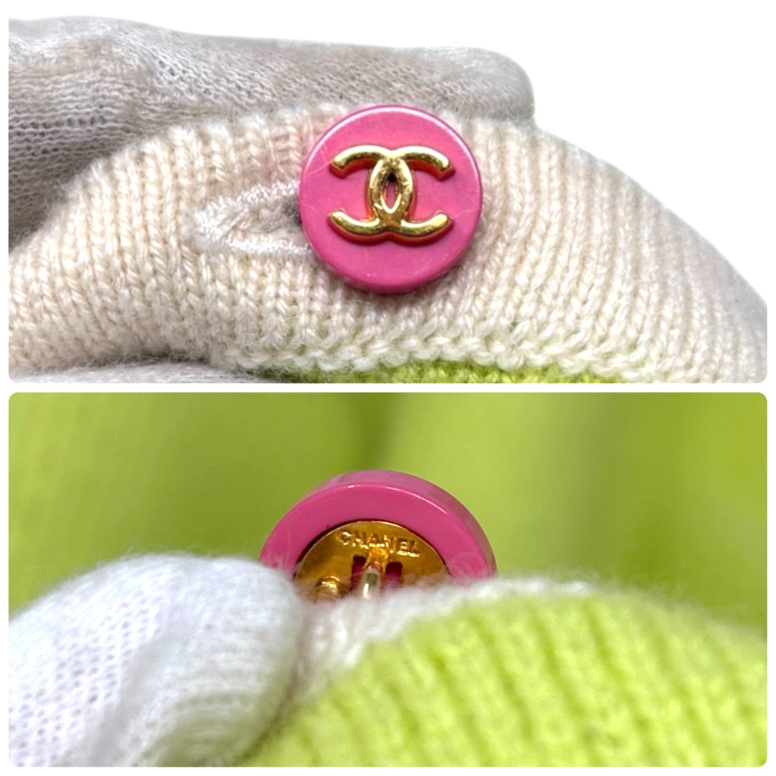 CHANEL Vintage 96C CC Multicolor Button Sweater Cardigan Top Green #44 Cashmere