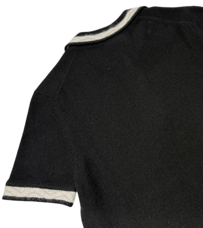 CHANEL Vintage 04A CC Logo Knit Polo Shirt Top Sweater #38 Cashmere Black