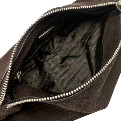 PRADA Vintage Triangle Logo One Shoulder Bag Textured Suede Brown Leather 902350