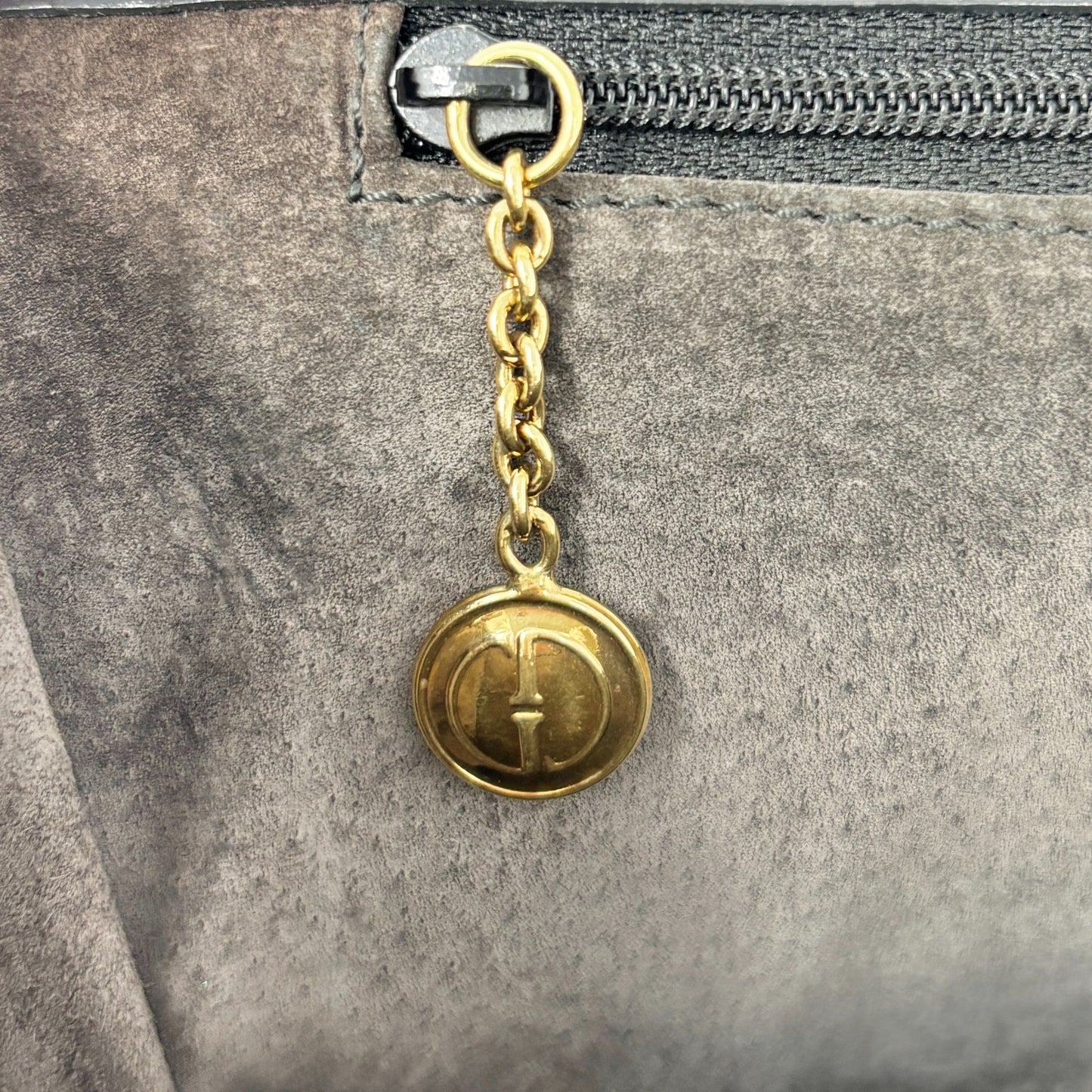 GUCCI Vintage G Square Logo Shoulder Bag Gray Gold Suede Leather