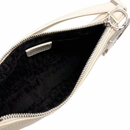 Christian Dior Vintage Logo D Charm Shoulder Bag White Silver Leather 902377