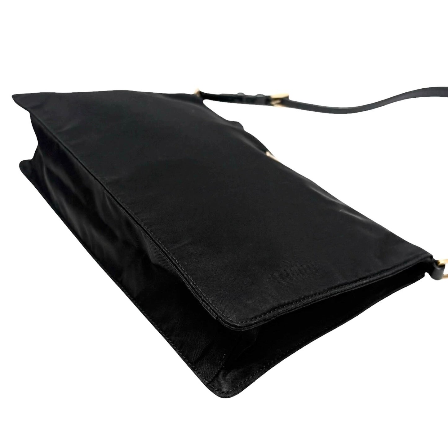 PRADA Vintage Triangle Logo Tessuto Nylon Mini Shoulder Bag Black Gold Leather