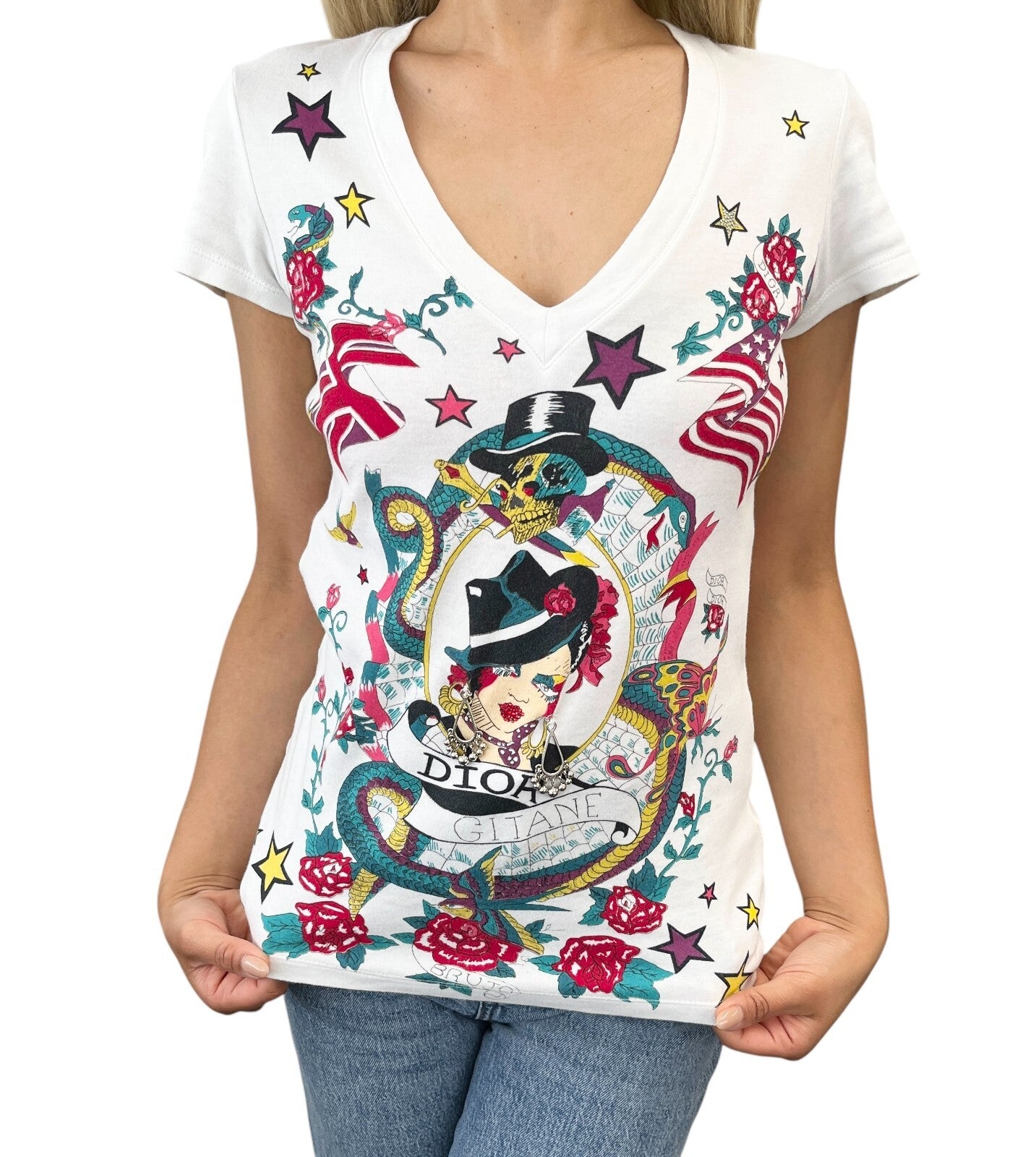 Christian Dior Vintage 2004 Logo Graphic T-shirt Top #38 Multicolor Cotton