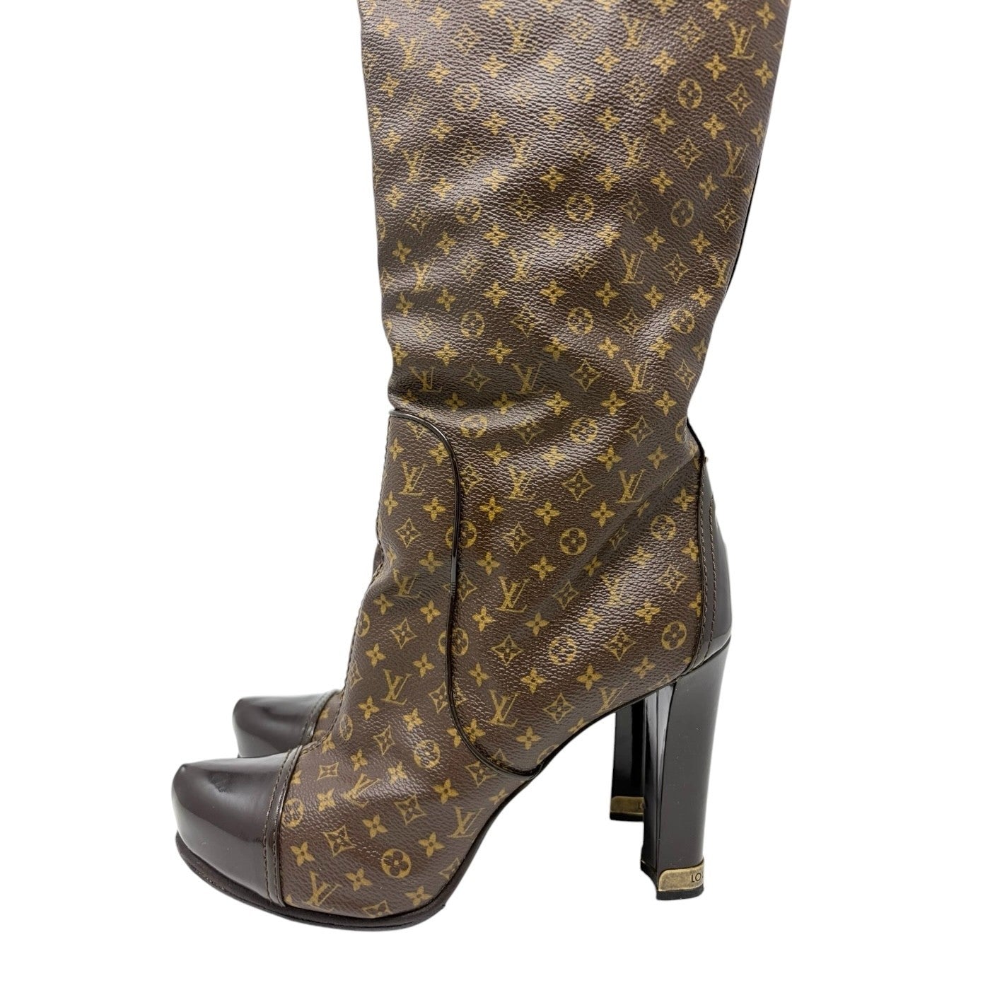 LOUIS VUITTON Vintage LV Monogram Long Boots #36.5 Heels Brown Black 902562