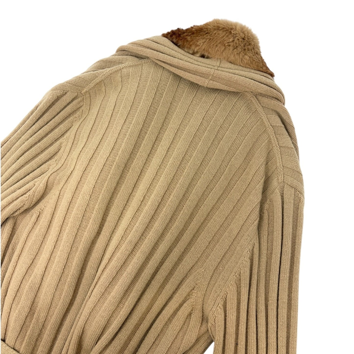 FENDI Vintage Fur Knit Rib Cardigan Jacket #46 Belt Beige Brown Wool