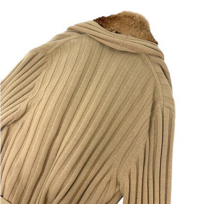 FENDI Vintage Fur Knit Rib Cardigan Jacket #46 Belt Beige Brown Wool