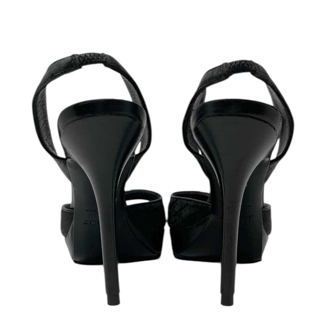 Christian Dior Vintage Logo Trotter Monogram Street Chic Sandals #36.5-37 Black