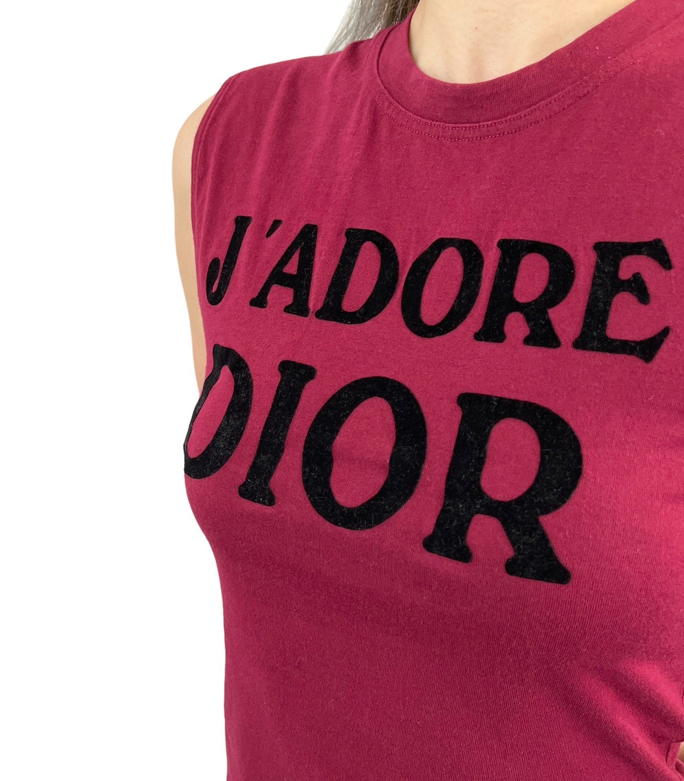 Christian Dior Vintage 2001 J'ADORE Logo Tank Top #36 Burgundy Black Cotton