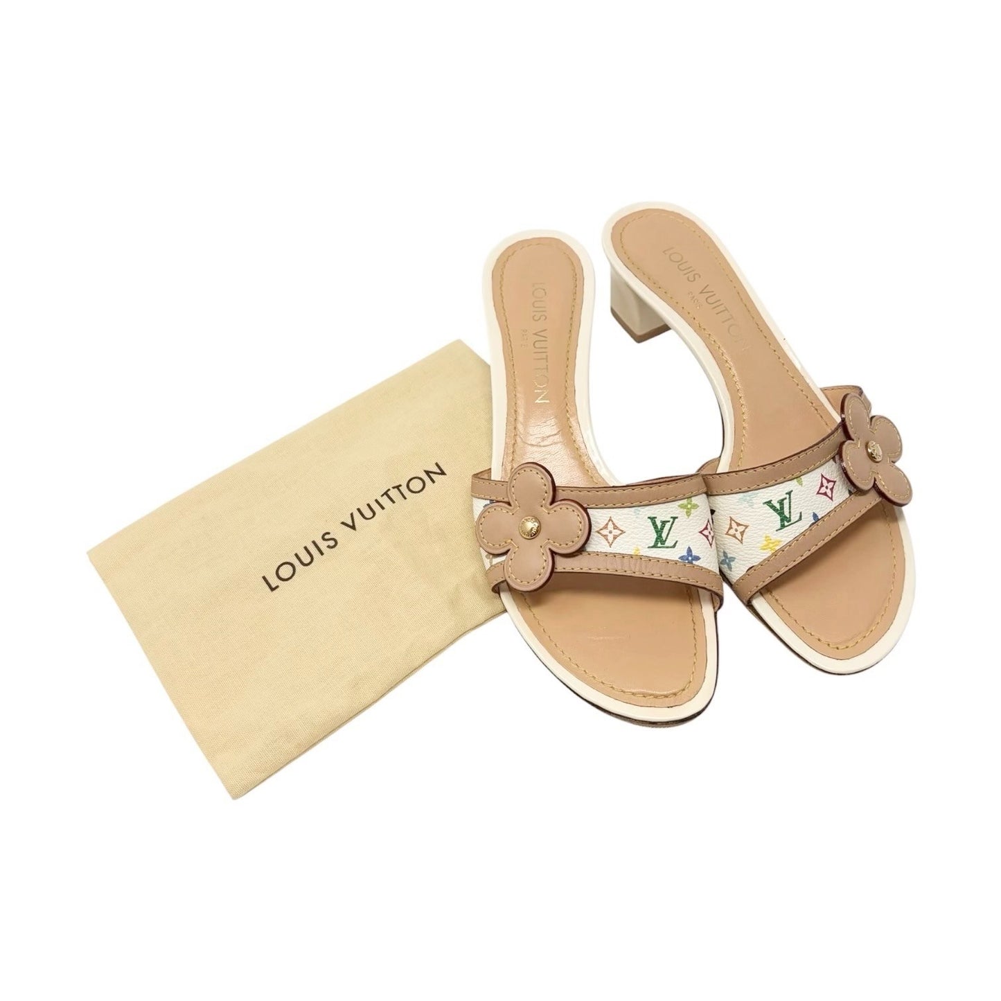 LOUIS VUITTON Vintage Monogram Multicolor Flower Sandals Heels #37.5 902031