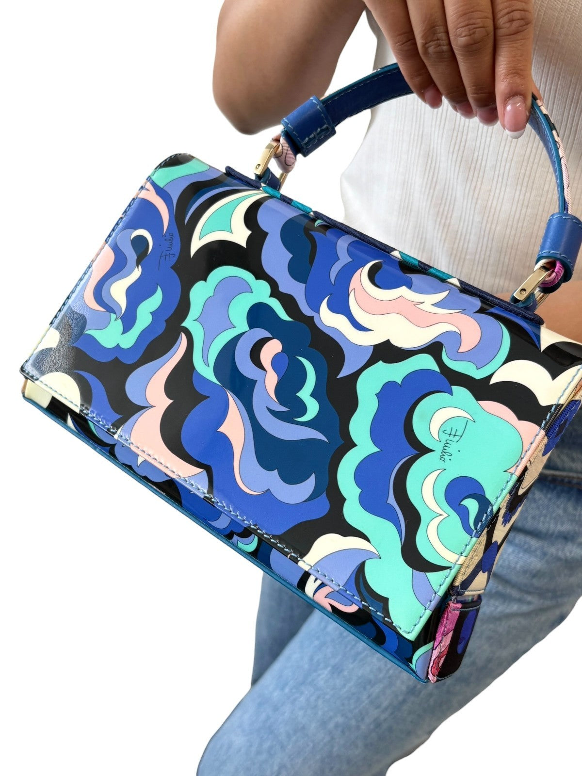 EMILIO PUCCI Vintage Logo Psychedelic Printed Multicolor 2way Bag Blue 902568