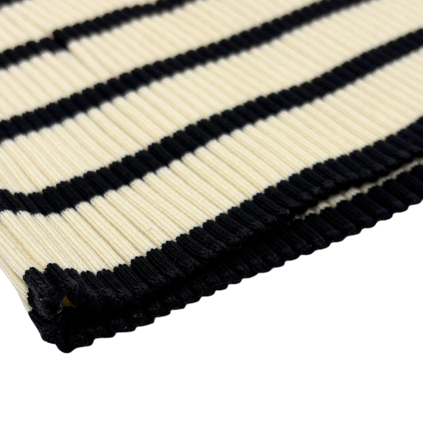 CHANEL Vintage 98P CC Mark Logo Striped Knit Tank Top #38 Cream Black Cotton