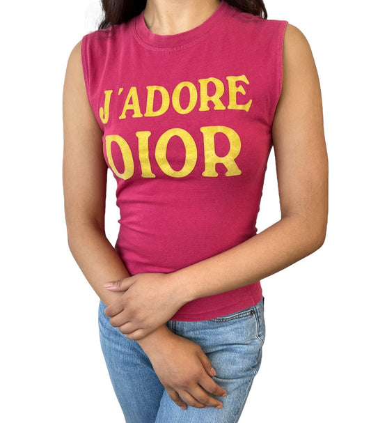 Christian Dior Vintage 2002 J'ADORE Logo Tank Top #38 Pink Yellow Cotton 901949