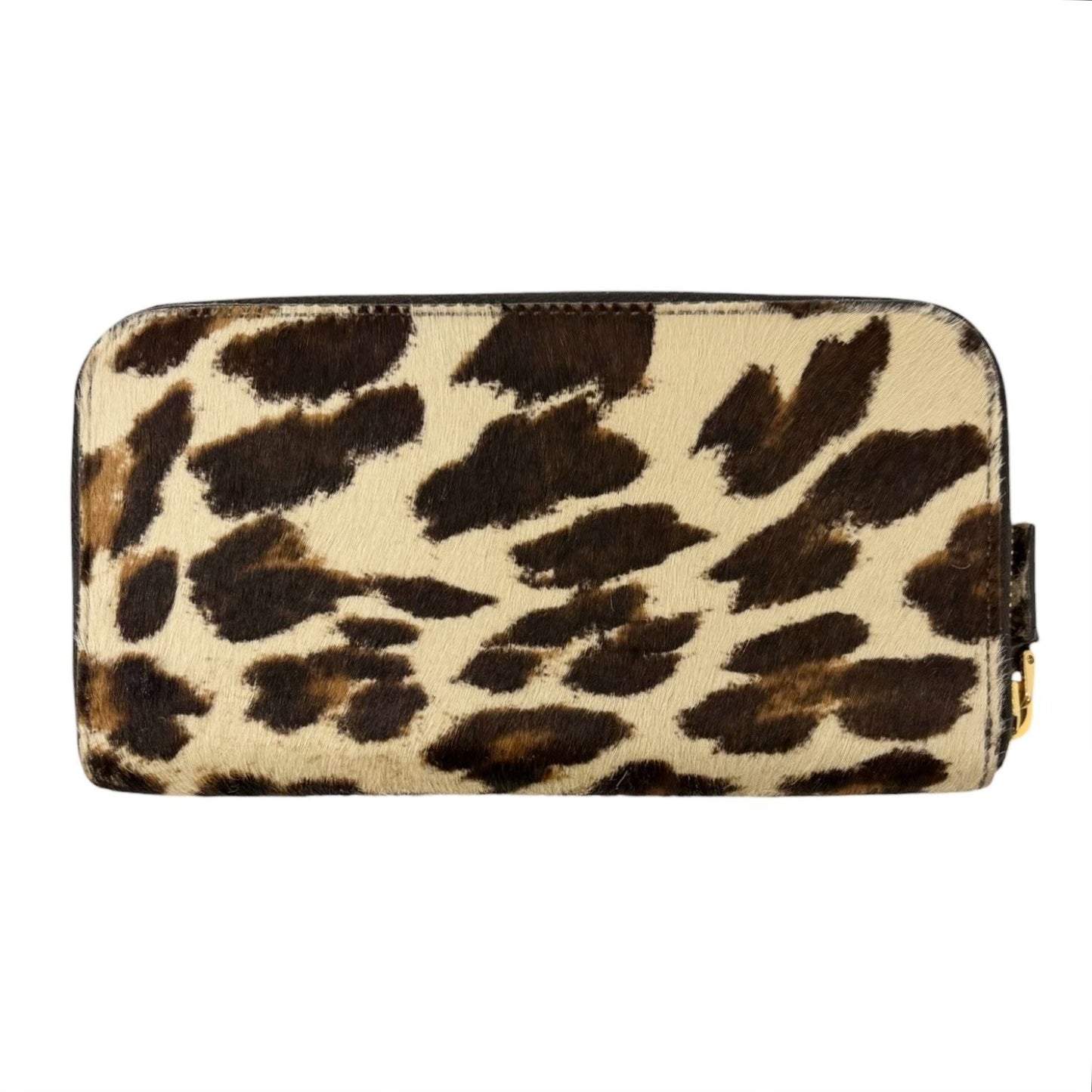 PRADA Vintage Triangle Logo Leopard Pony Calf Hair Wallet Brown Beige 902026