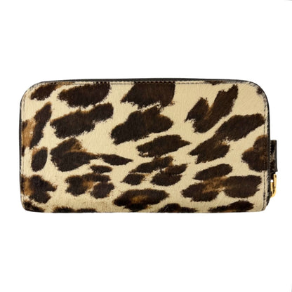 PRADA Vintage Triangle Logo Leopard Pony Calf Hair Wallet Brown Beige 902026