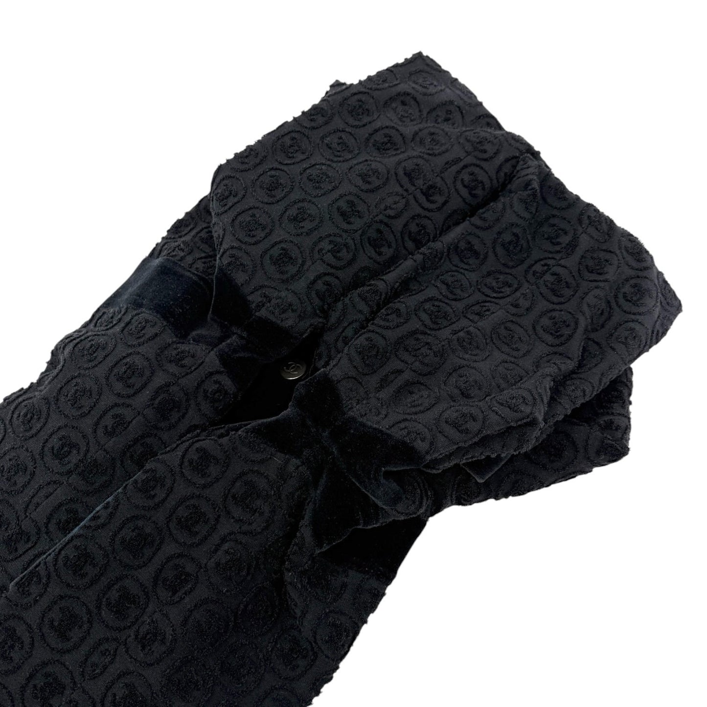 CHANEL Vintage P41364 CC Logo Button Velour Knit Cardigan Jacket #34 Black