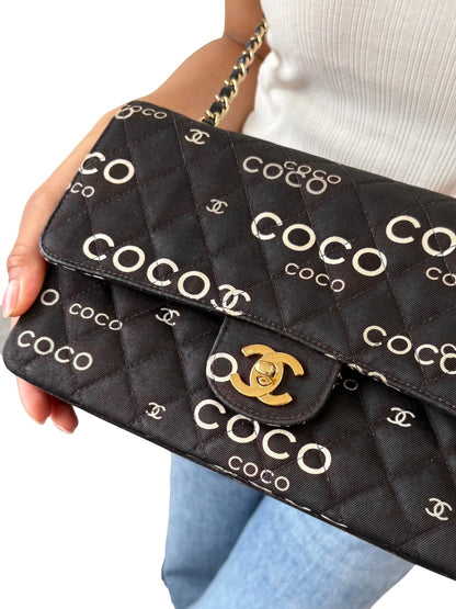 CHANEL Vintage CC Logo Print Turnlock Quilted Chain Shoulder Bag Black 902275