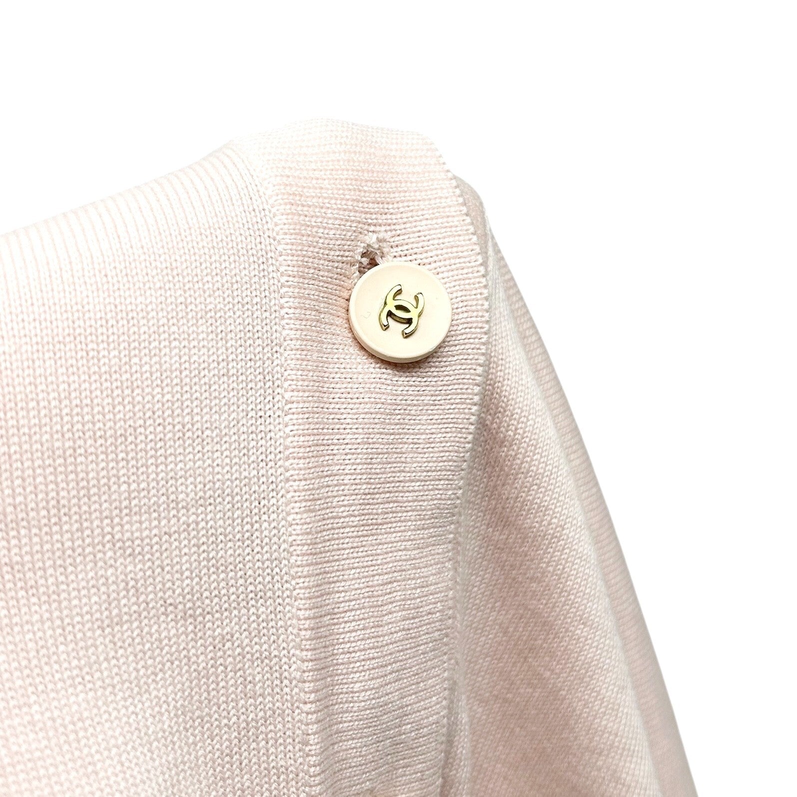 CHANEL Vintage CC Mark Logo Cardigan Pink Cotton Button Long Sleeve Top Pockets