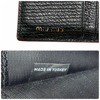miumiu Vintage Logo Heart Print Mini Bifold Wallet Black Red Leather 901983