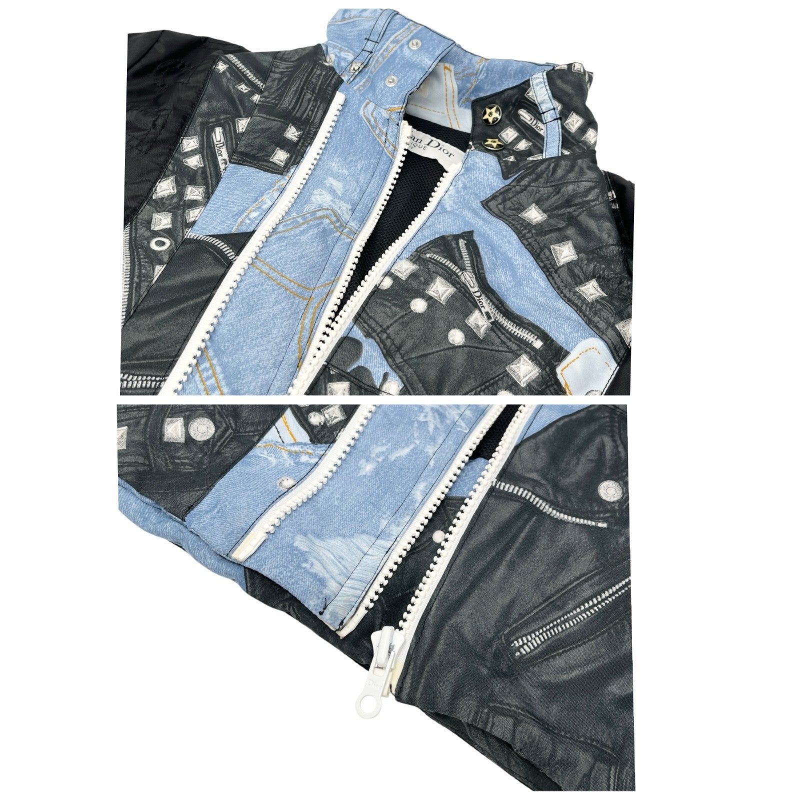 Christian Dior Vintage 2004 Logo Puffer Jacket Zip #44 Black Blue White Pocket