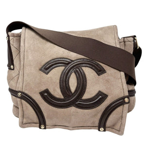 CHANEL Vintage 2006 CC Logo Mouton Crossbody Bag Shoulder Bag Greige Leather