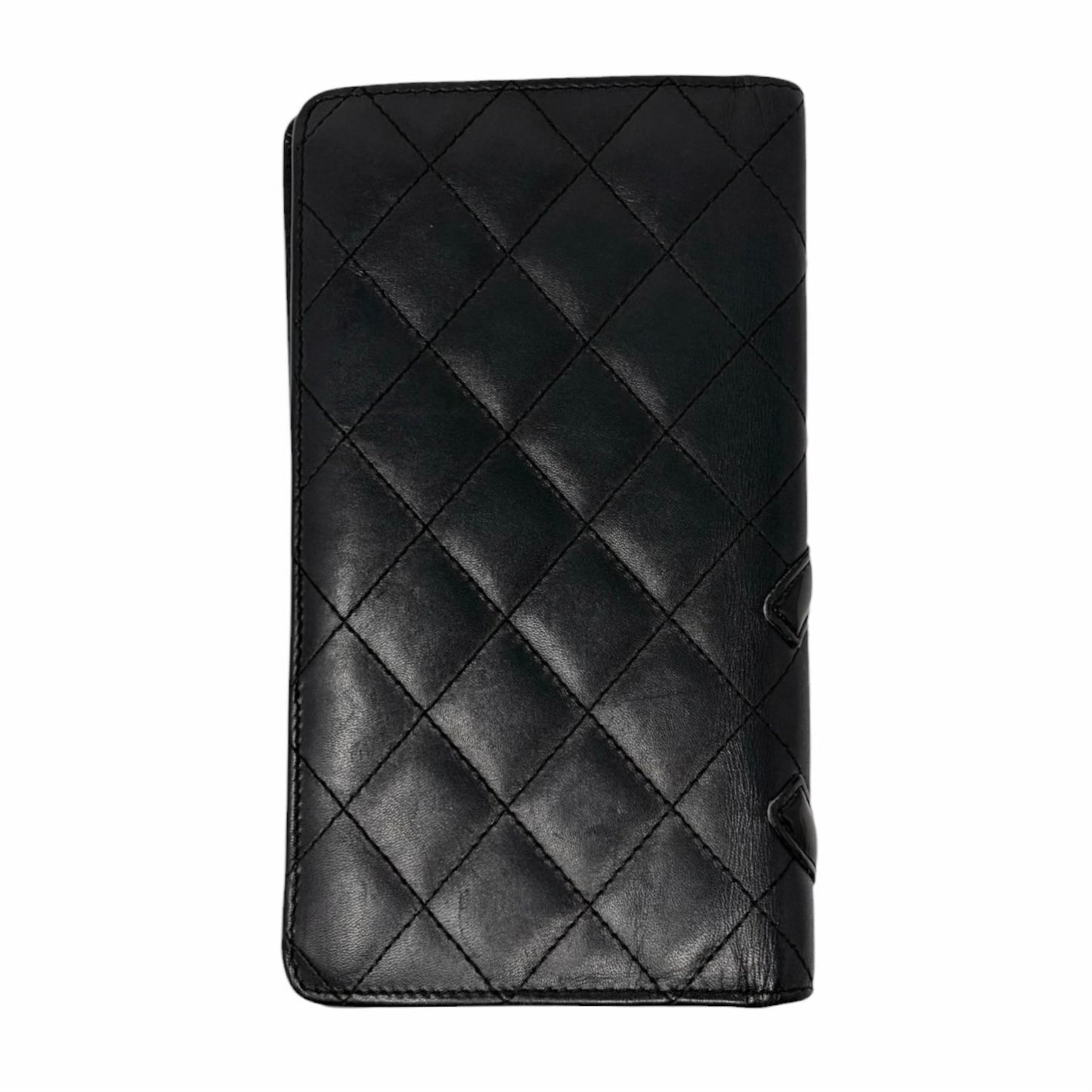 CHANEL Vintage Cambon Line CC Logo Quilted Wallet Black Pink Leather 902007