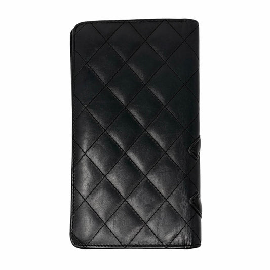 CHANEL Vintage Cambon Line CC Logo Quilted Wallet Black Pink Leather 902007