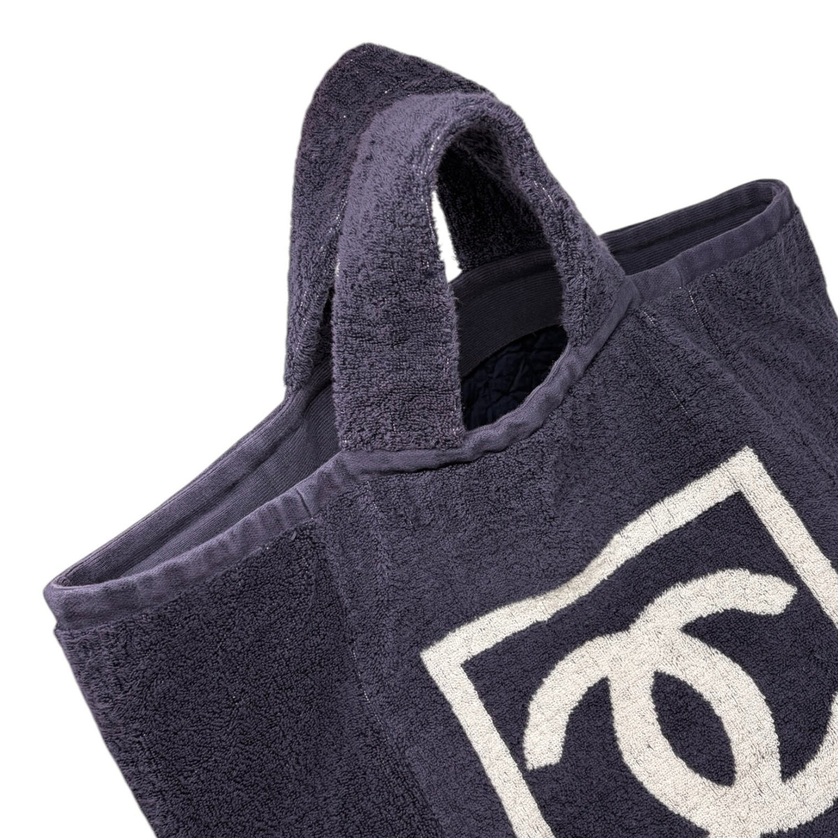 CHANEL Sport Vintage CC Big Logo Beach Terry Cloth Tote Bag Dark Blue 902369