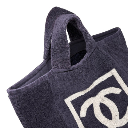CHANEL Sport Vintage CC Big Logo Beach Terry Cloth Tote Bag Dark Blue 902369