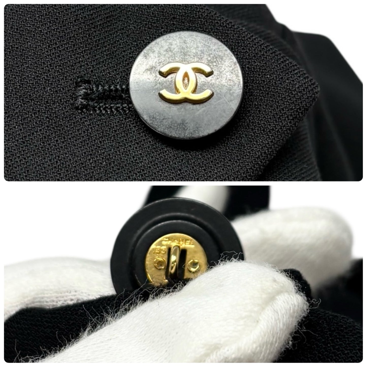 CHANEL Vintage 97C CC Logo Button Blazer Jacket #36 Black Gold Wool