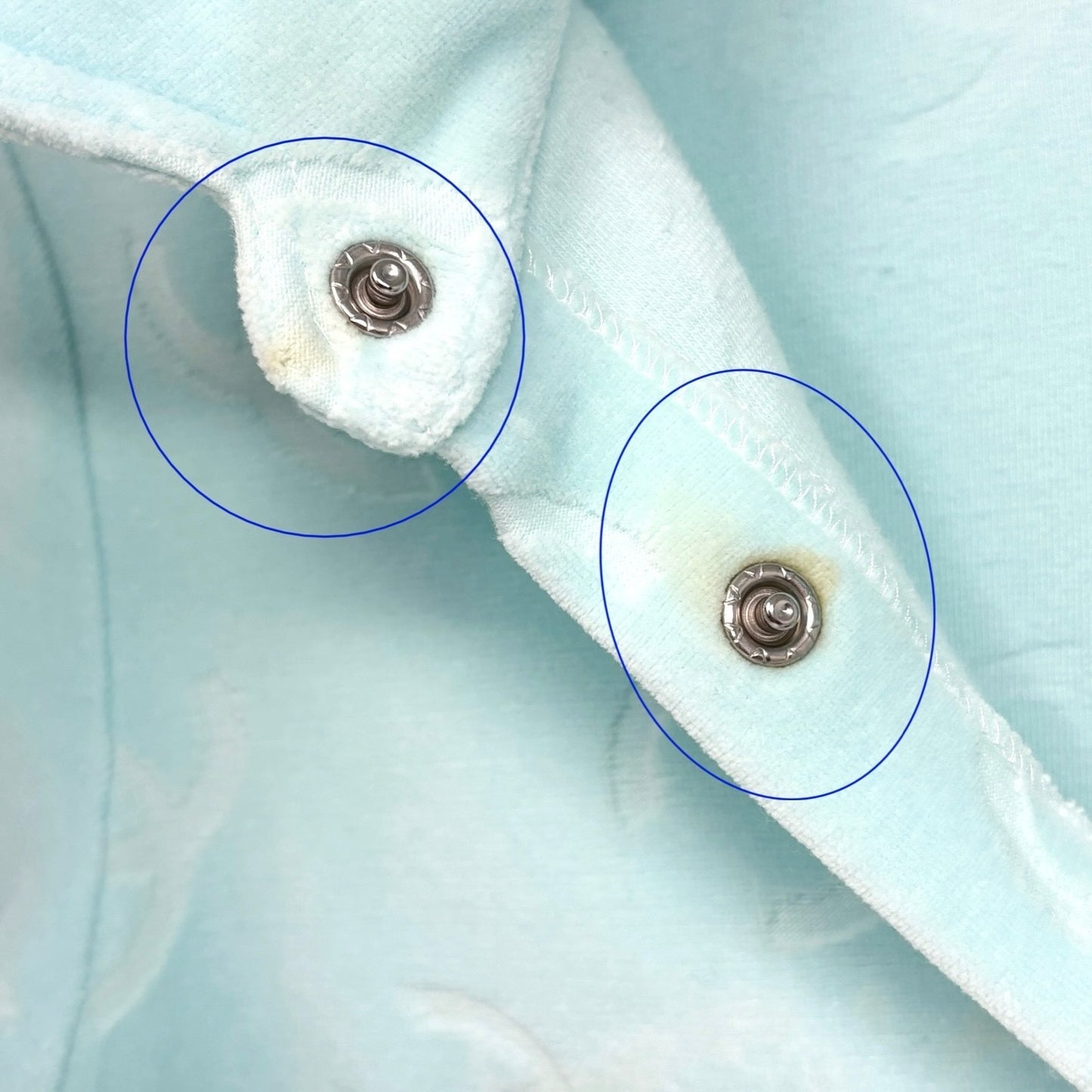 CHANEL Vintage 96A CC Logo Snap Button Velour Shirt Top #38 Light Blue
