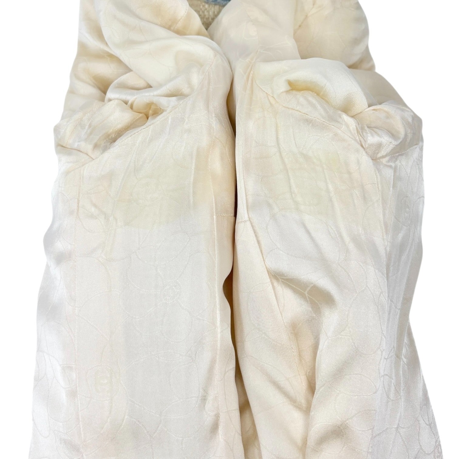 CHANEL Vintage 07P CC Logo Tweed Long Jacket Trim Denim #42 Blue White Button