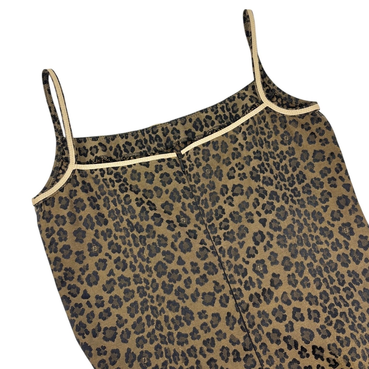 FENDI Vintage FF Logo Leopard Mini Dress One-piece #42 Brown Black Sleeveless