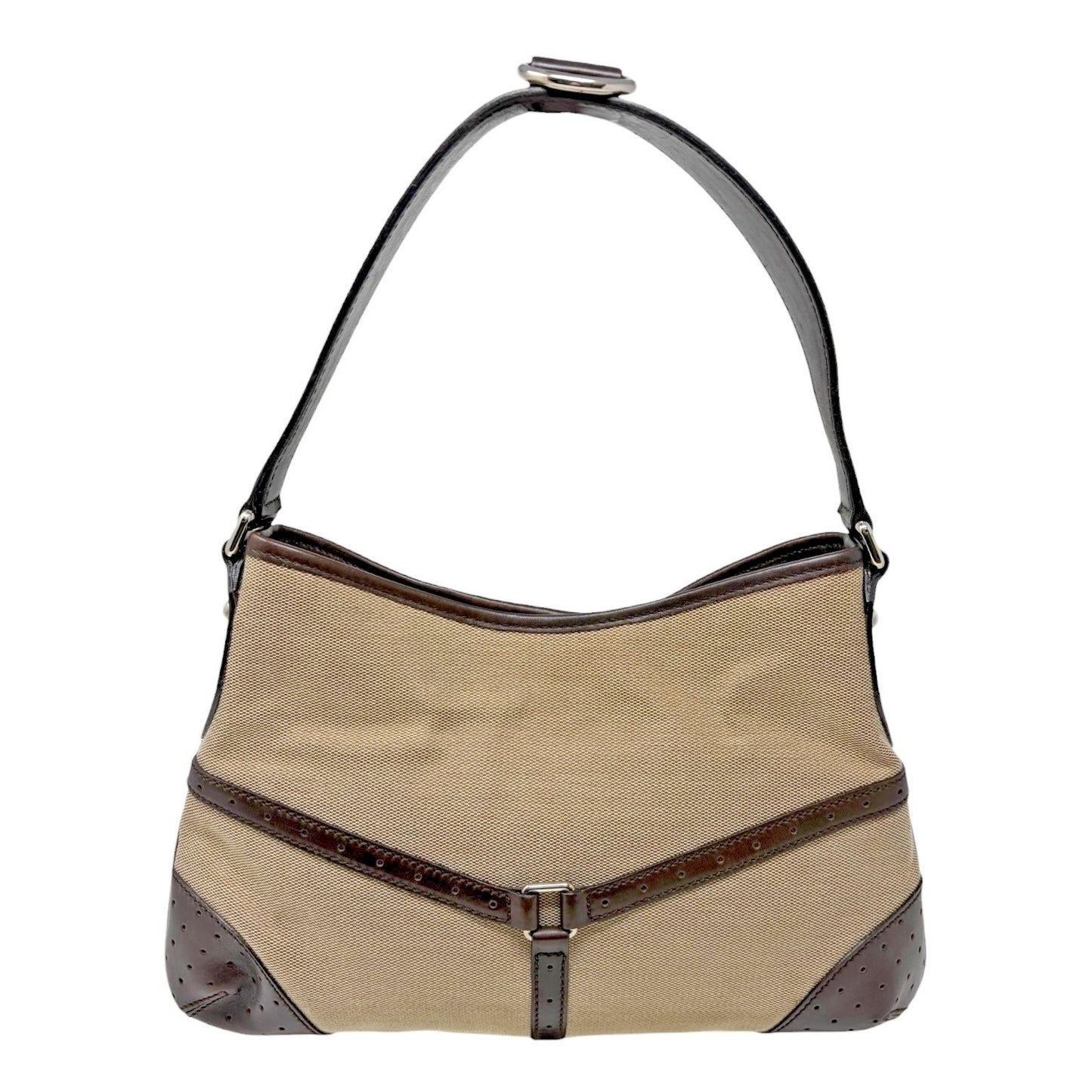 GUCCI Vintage GG Logo Interlocking Web Stripe Canvas Hobo Bag Brown 902209