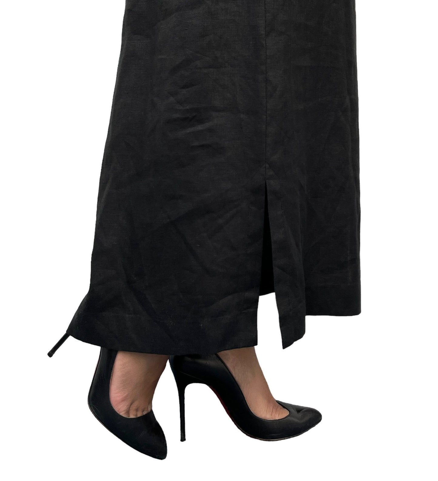 CHANEL Vintage 97P CC Logo Button Linen Shirt Dress One-piece #36 Black 902560