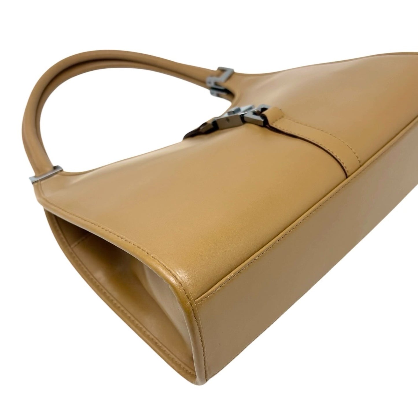 GUCCI Vintage Jackie Logo Hobo Shoulder Bag Handbag Brown Silver Leather