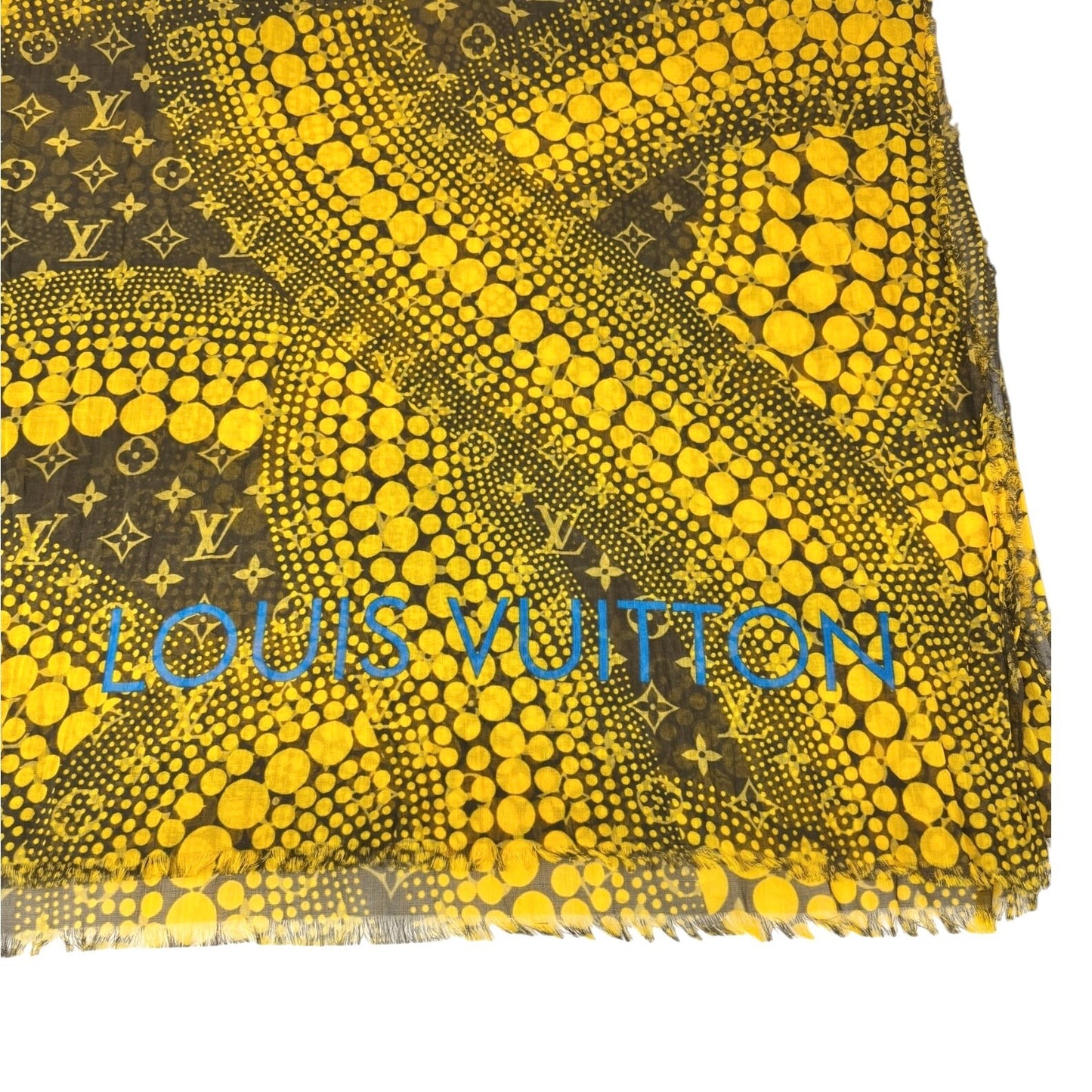LOUIS VUITTON Vintage LV Logo Monogram Scarf Wrap Shawl Accessory Yellow Dot