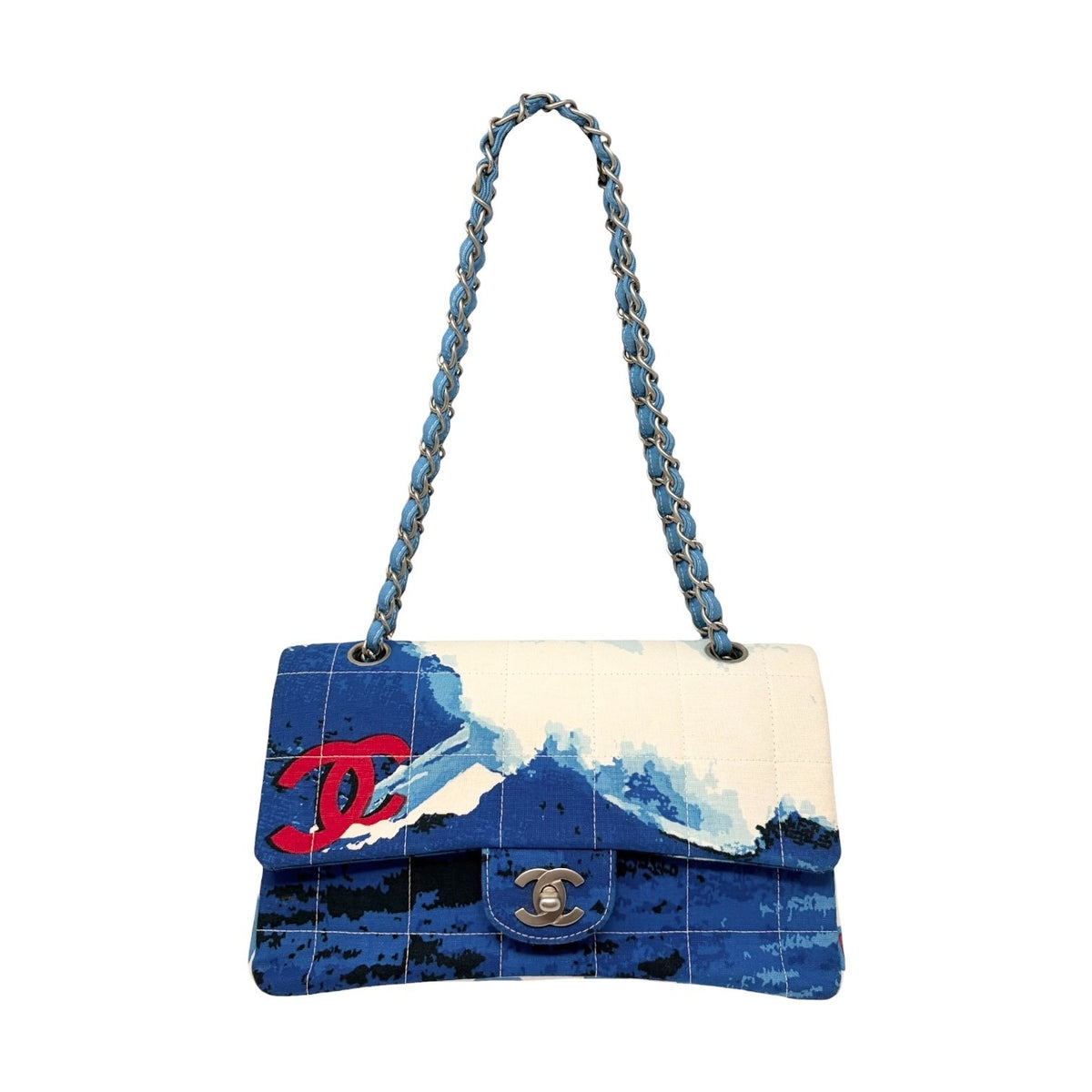 CHANEL Vintage CC Surf Turnlock Chain Flap Crossbody Bag Blue Canvas 902363