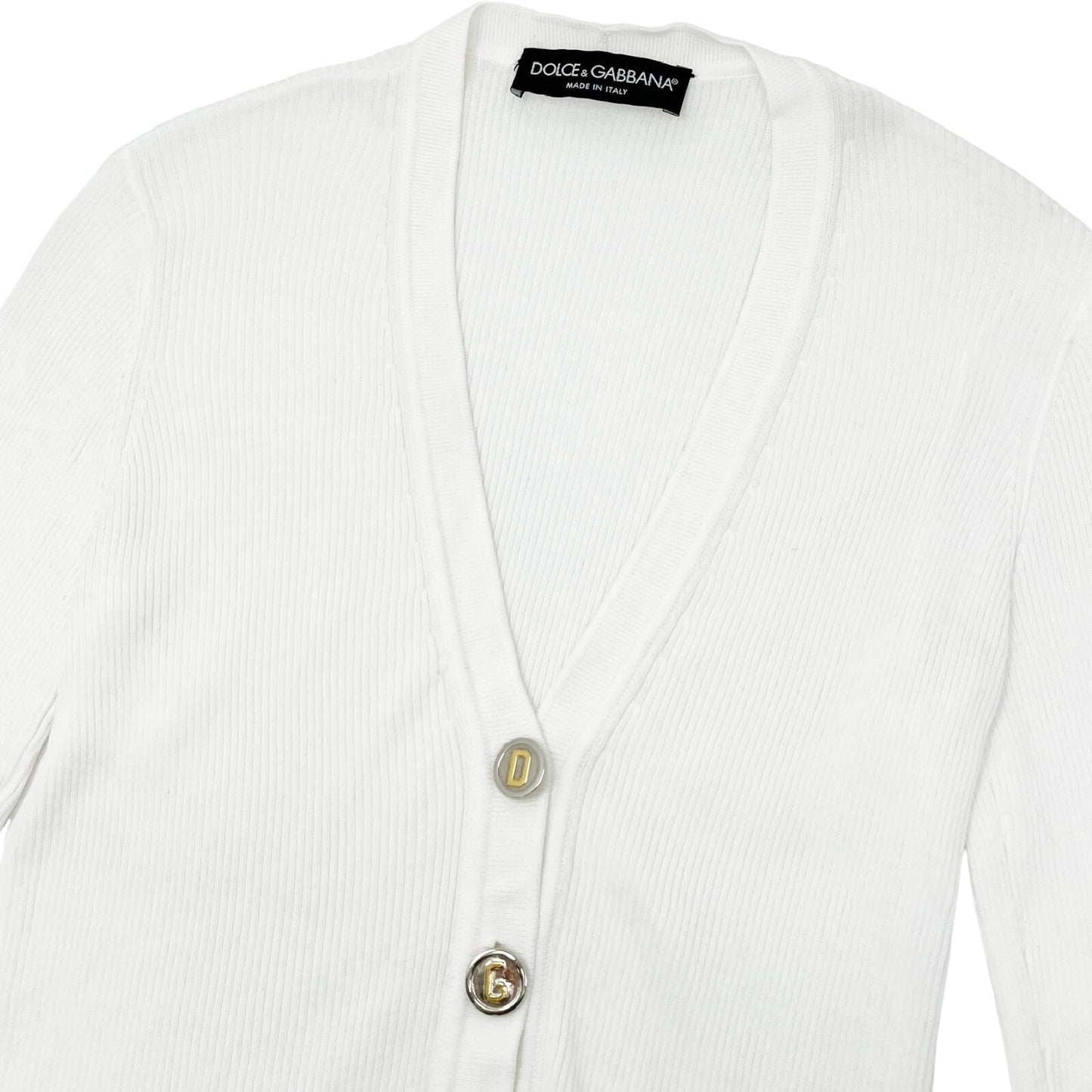 DOLCE&GABBANA Vintage Cardigan Sweater Button Rib V-neck White Cotton RankAB
