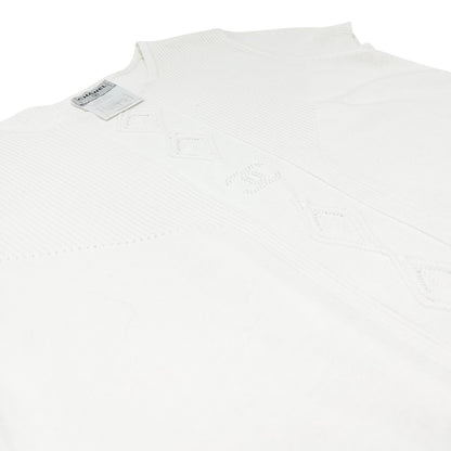 CHANEL Vintage 05P CC Mark Logo Rib Knit T-shirt Top #38 White Cotton