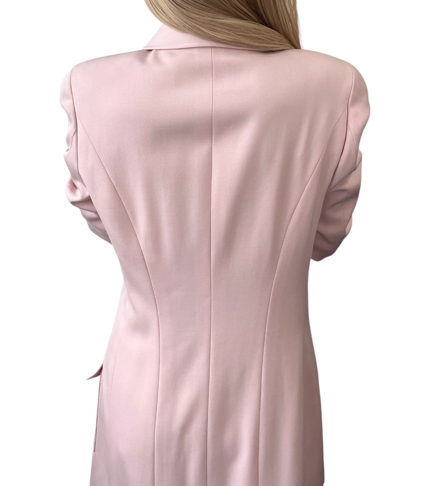 CHANEL Vintage 97P CC Logo Button Blazer Long Coat Jacket #40 Pink Wool