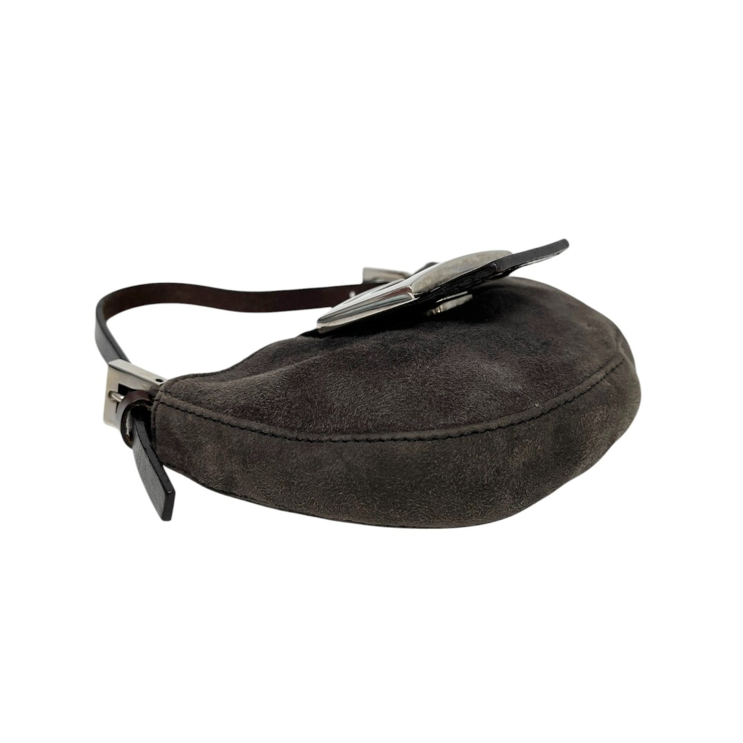 FENDI Vintage FF Logo Micro Croissant Suede Mini Bag Pochette Gray Brown Silver