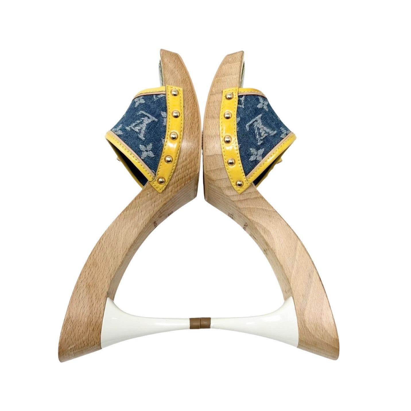 LOUIS VUITTON Vintage Monogram Denim Sandals #36-36.5 Blue Yellow Leather 901872