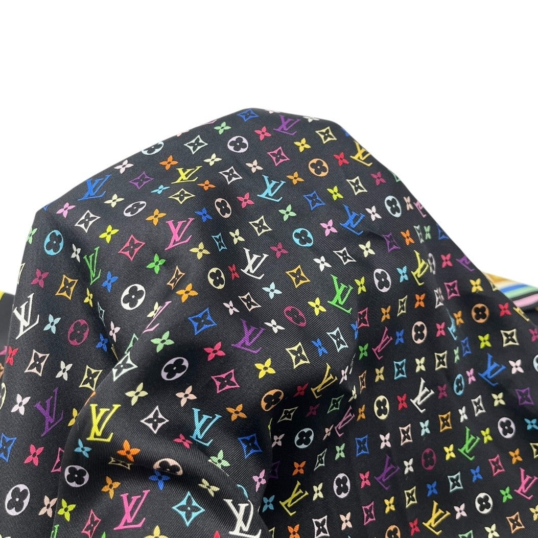 LOUIS VUITTON Vintage Monogram LV Logo Scarf Wrap Black Silk Multicolor
