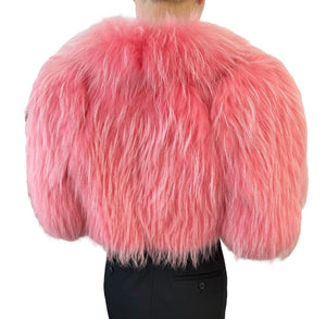 LOUIS VUITTON Vintage Logo Raccoon Fur Jacket #34 Pink Silk Rank AB+