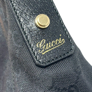 GUCCI Vintage GG Monogram Logo Abbey Shoulder Bag Zip Black Gold Canvas Leather