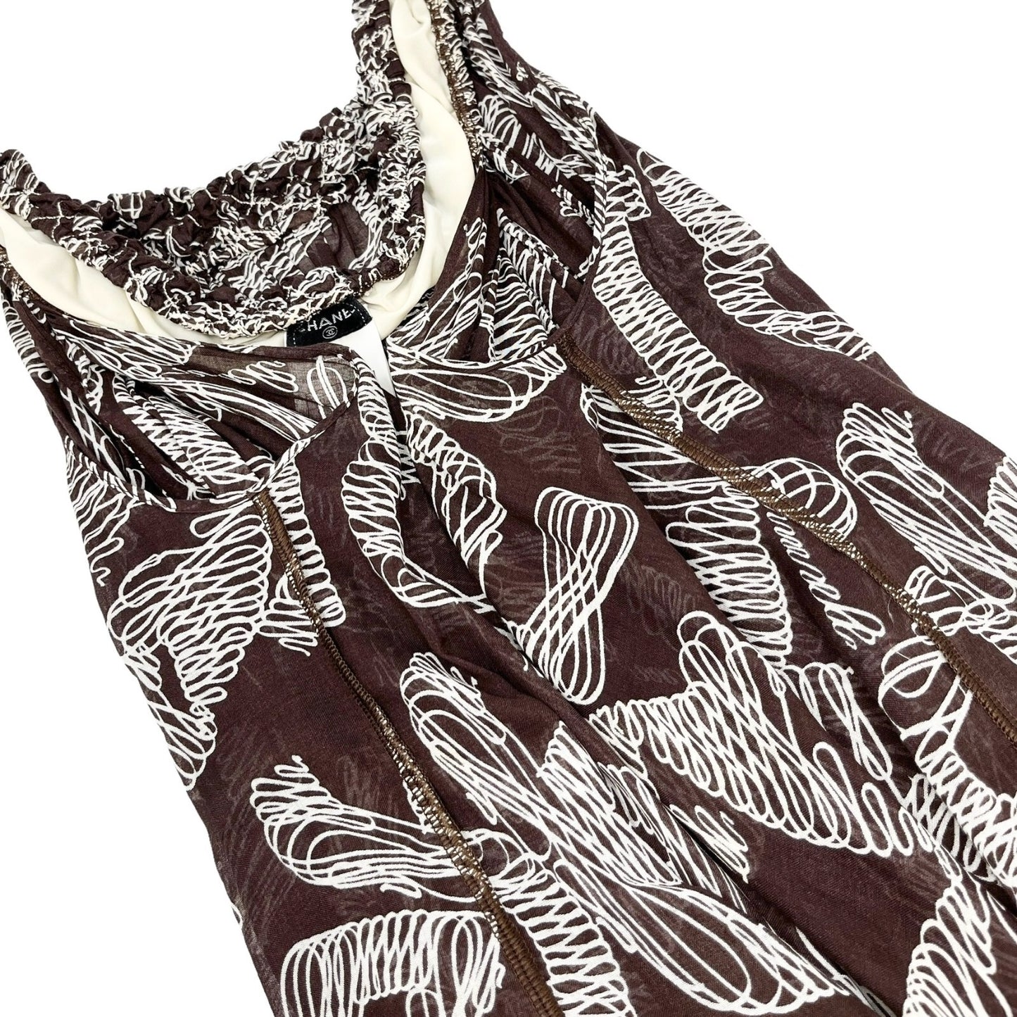 CHANEL Vintage 08P CC Mark Dress #42 One-piece See-through Brown Rank AB+